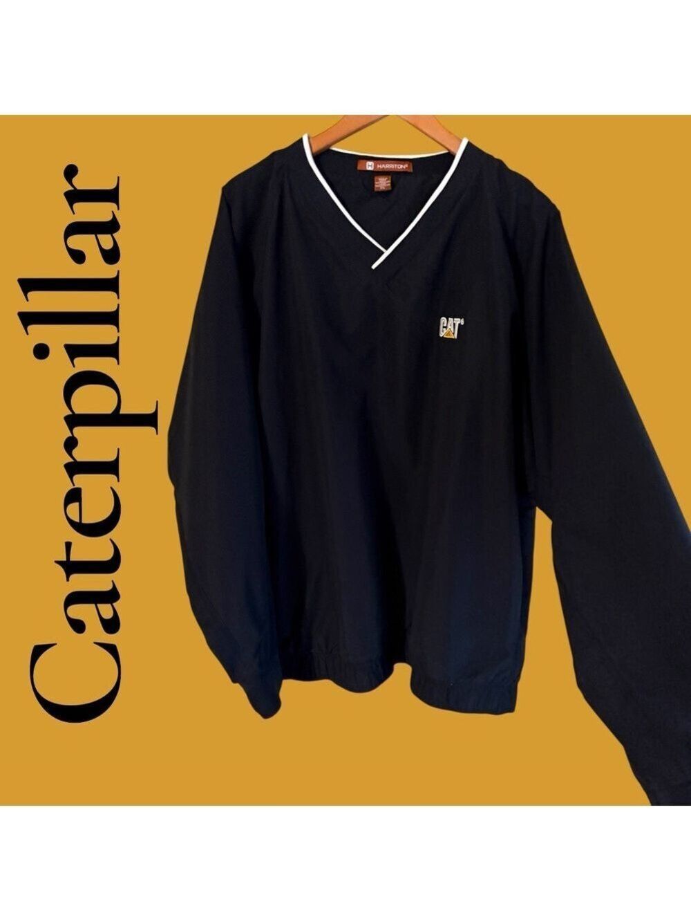 Caterpillar Black Polyester Windbreaker Pullover. 2X. Pockets. EUC! Like new!